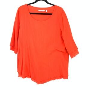 Soft Surroundings Siesta Key Gauze Tunic Top Womens Sz L Red Orange Half Sleeve